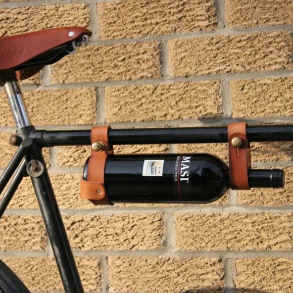 NEW OOPSMARK LEATHER BICYCLE WINE RACK TAN - Picture 1 of 6
